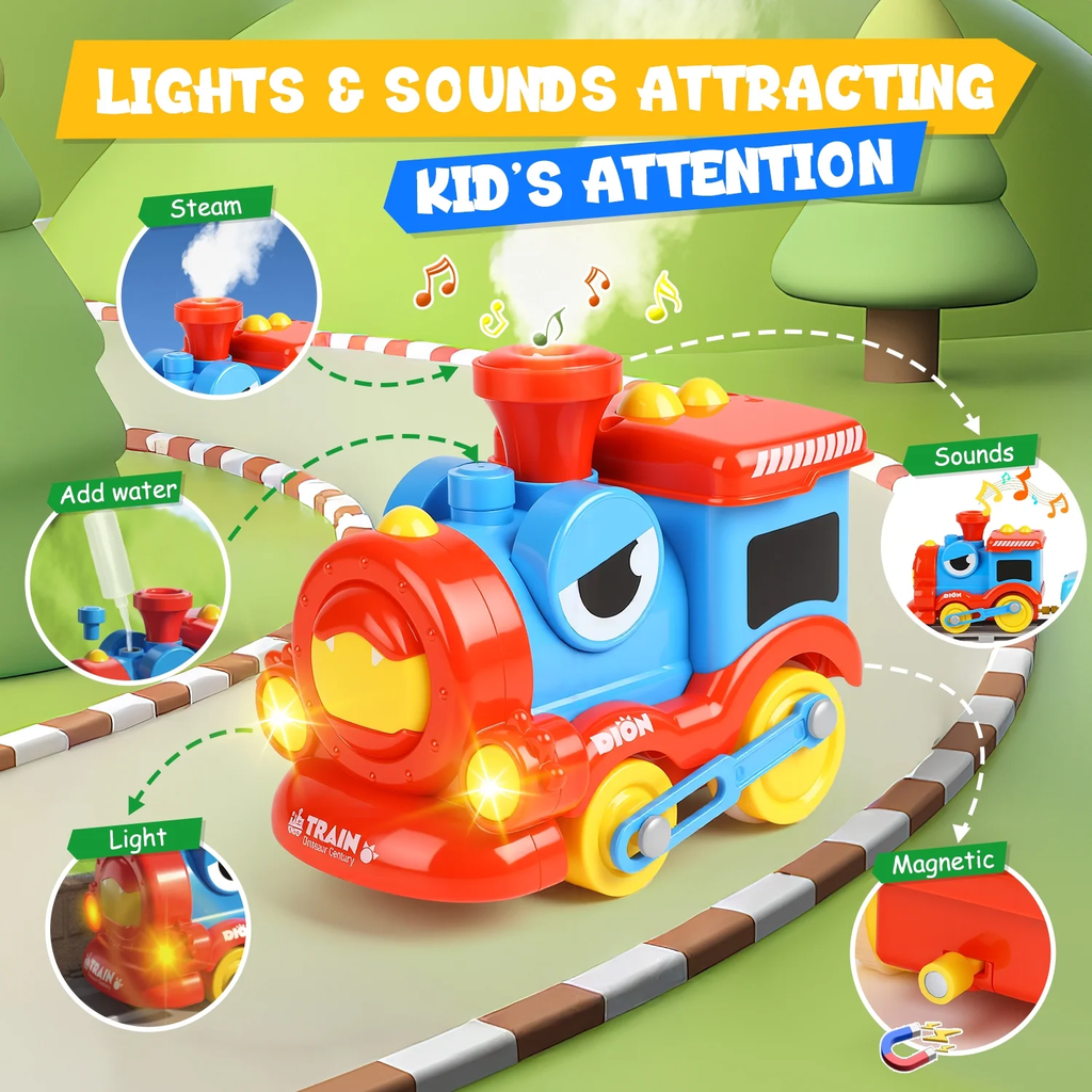 17Pcs Kids Dinosaur Train track Set With Smoke