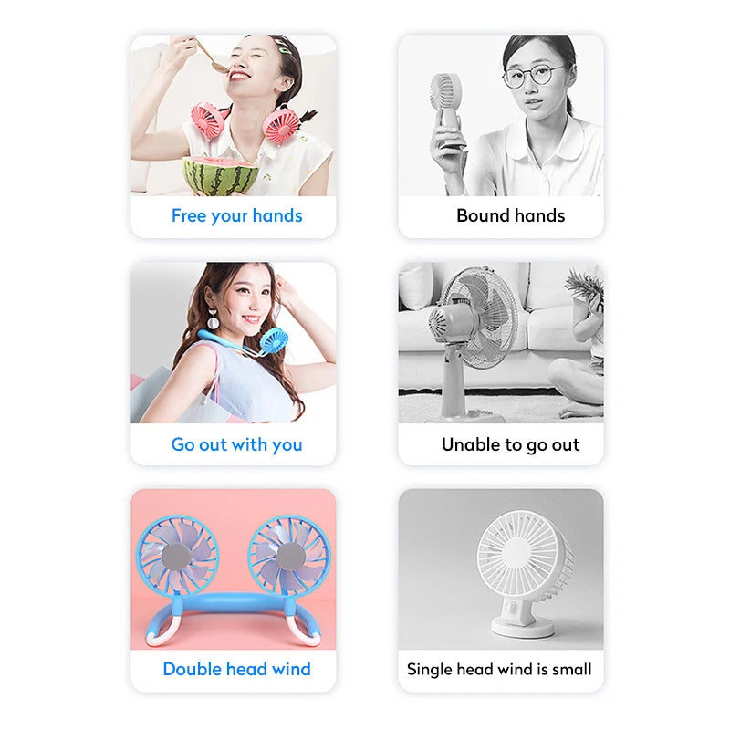 Rechargeable Double Wind Neck Fan