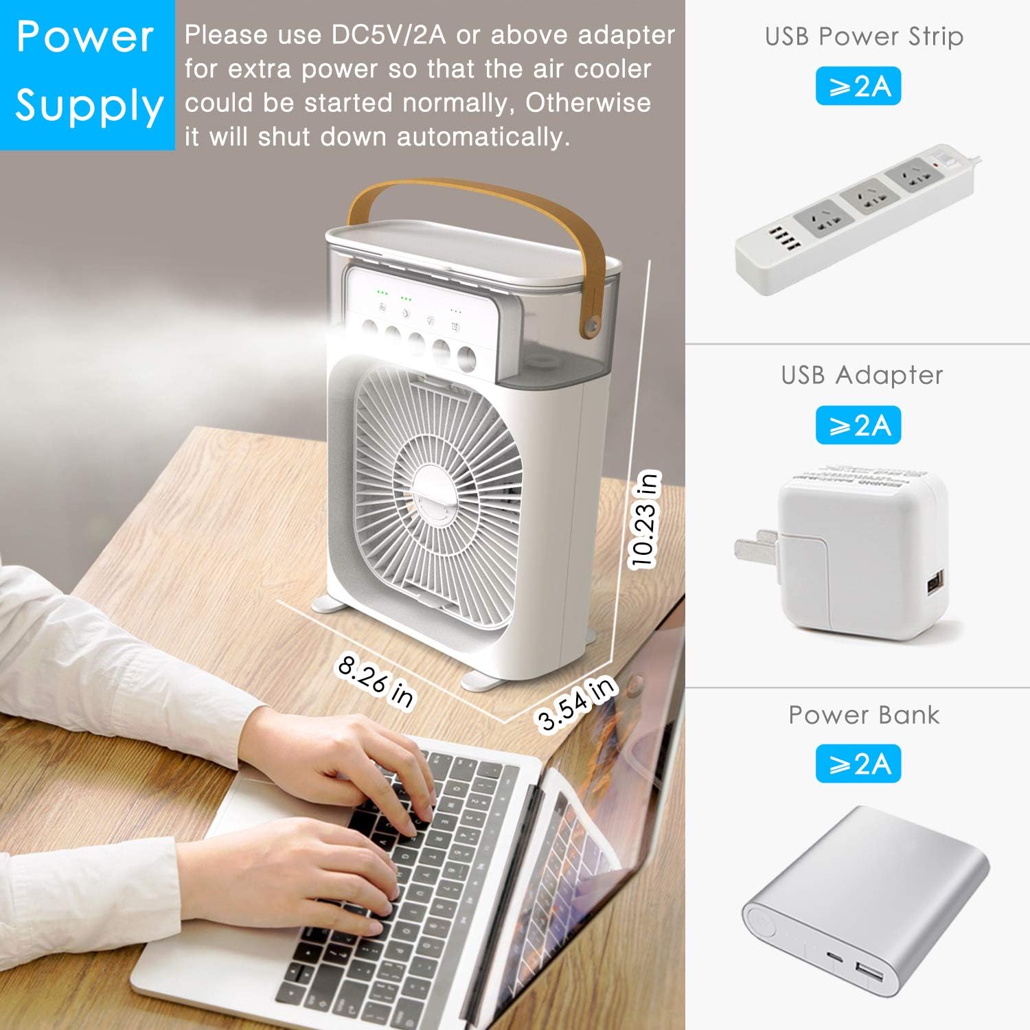 Portable Air Conditioner Fan, Mini Evaporative Air Cooler with 7 Colors LED Lights.