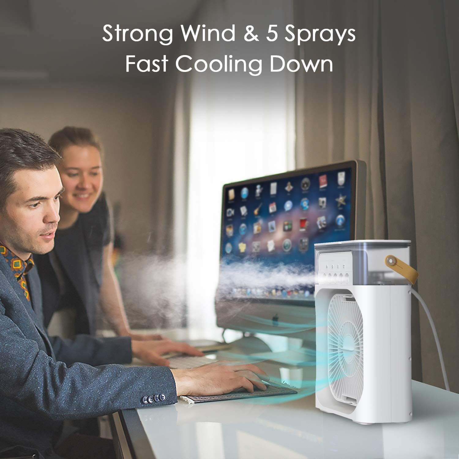 Portable Air Conditioner Fan, Mini Evaporative Air Cooler with 7 Colors LED Lights.