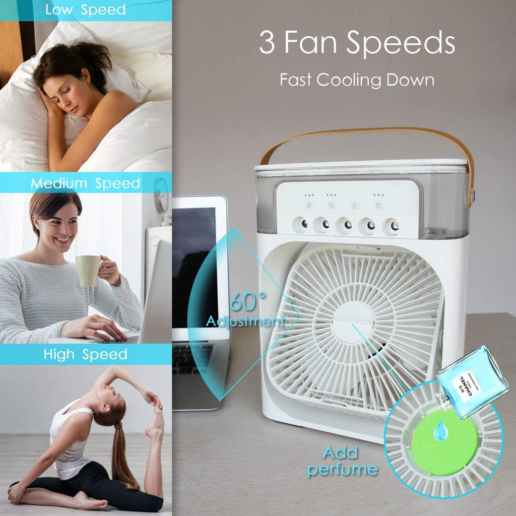Portable Air Conditioner Fan, Mini Evaporative Air Cooler with 7 Colors LED Lights.