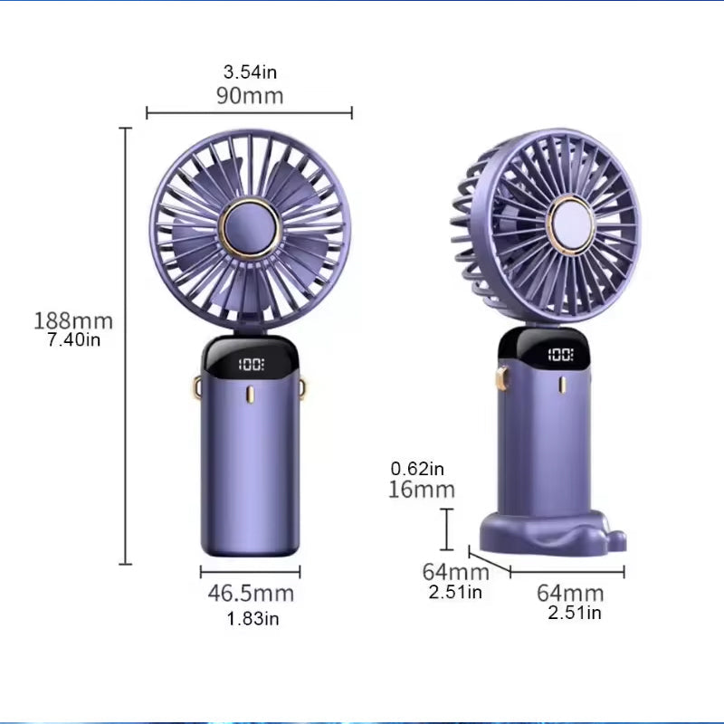 Mini LED Digital Display Rechargeable Fan – Portable Handheld Cooling Fan