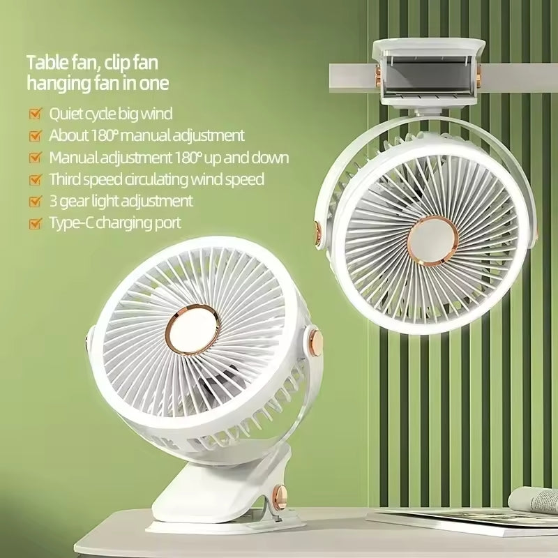 Wide Angle 720° Rechargeable Desk Fan with LED