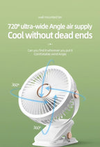 Wide Angle 720° Rechargeable Desk Fan with LED
