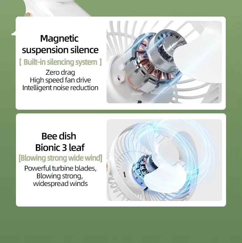Wide Angle 720° Rechargeable Desk Fan with LED