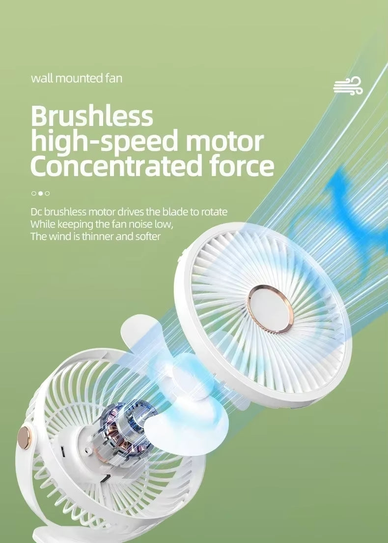 Wide Angle 720° Rechargeable Desk Fan with LED