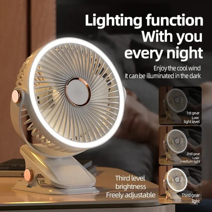 Wide Angle 720° Rechargeable Desk Fan with LED